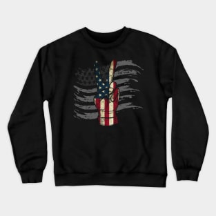 American Flag Peace Sign Hand 4th of July Crewneck Sweatshirt